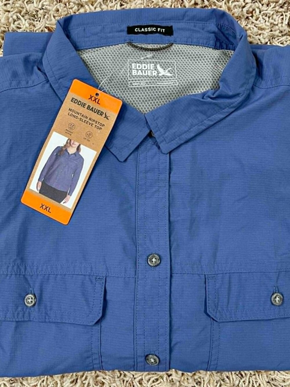 Eddie Bauer Women's Mountain Ripstop Long Sleeve Shirt Blue, Size XXL (New)